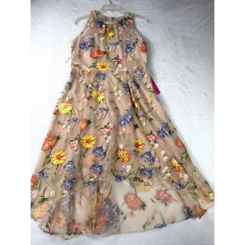 Adrianna Papell Midi Dress Size 14 Floral Embroidery‎ Whimsical Retails $229 NWT